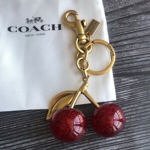 Coach Gold-Tone Cherry Keychain with Red Glitter Cherries